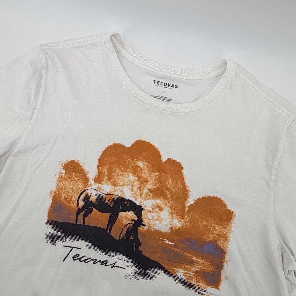 Tecovas Graphic Tee Mens Large White Western Cowboy Horse Sunset T-Shirt